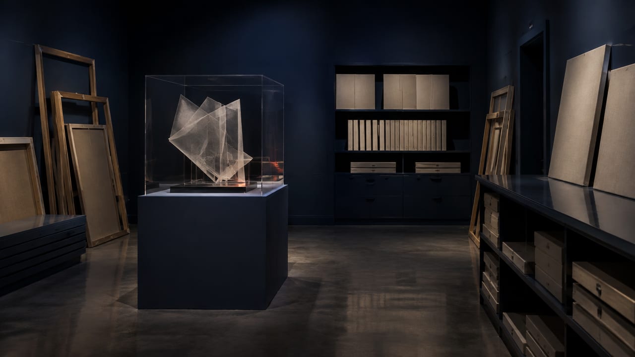 Synthetic gallery interior illustrating a private catalogue.